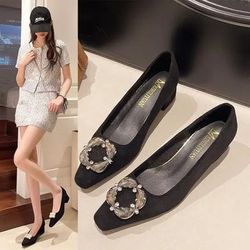 Xajzpa Women's Shoes With Straps Summer High Heels Sandals Ladies Brief Pumps Shallow Mouth Buckle Spring African Block Crystal Be